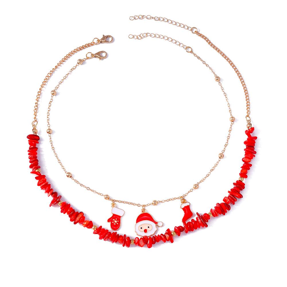 Christmas Turquoise Santa Multi-Layer Necklace Set - European & American Style Chokers for Women