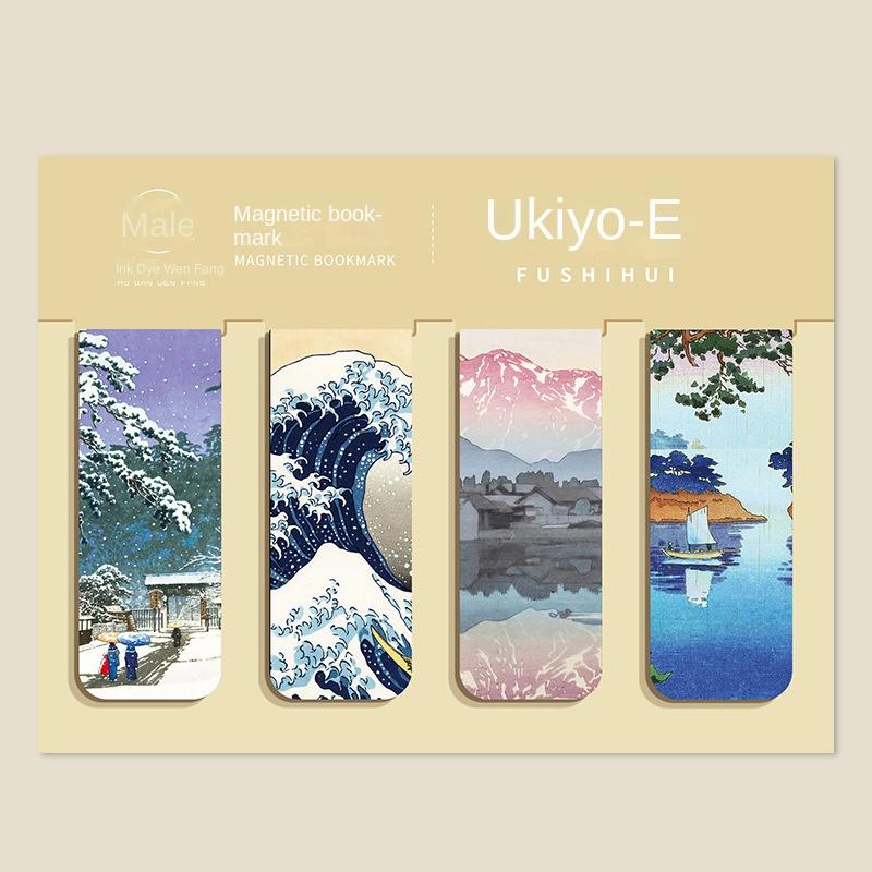 4 Pcs Magnetic Bookmark World Famous Painting Monet Van Gogh Antique Art Page Folder for Books Readers Stationery Supplies