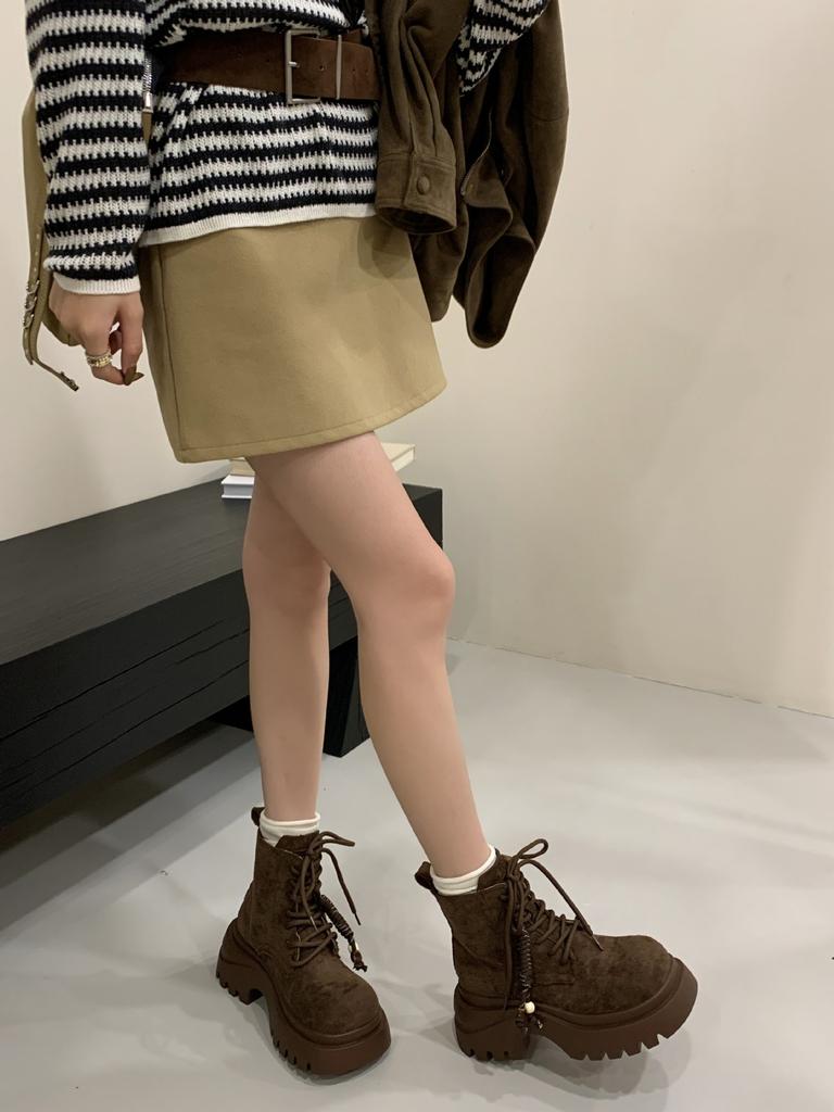 Thick-soled Temperament Martin Boots Women's 2025 New Autumn British Style Lace-up Short Boots Small Height-increasing Boots