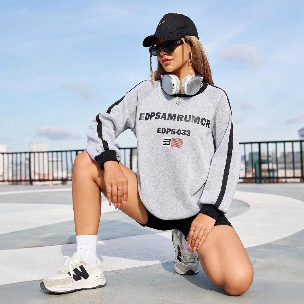 

Женский свитер с длинным рукавом, осенняя мода, свободная толстовка с принтом XL светло-серый