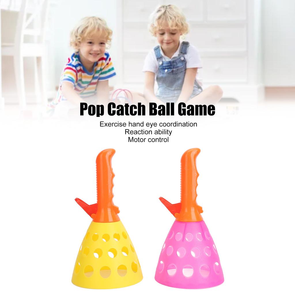 Pop Catch Ball Game Training Sensory Interactive Improves Motor Skills Ball Catch Basket Game for Indoor Outdoor Yellow Pink