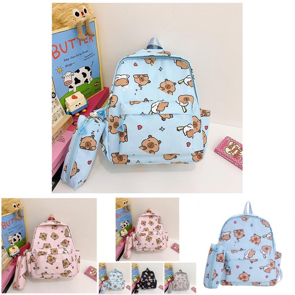 Versatile Capybara Design Children's Backpack With Pencil Case Ideal For Both Boys And Girls
