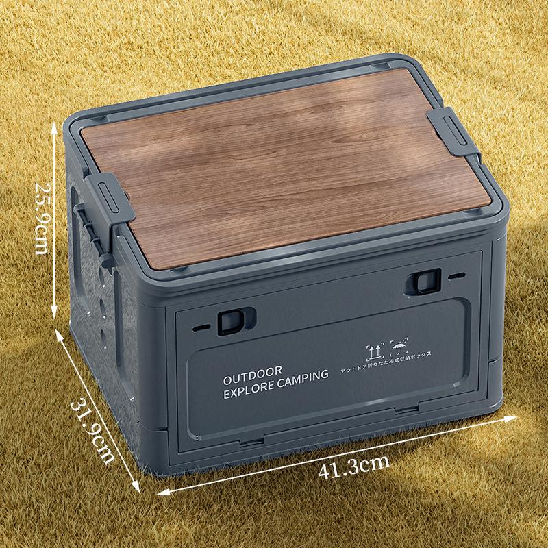 

Складной уличный ящик для хранения для кемпинга с деревянной крышкой - Портативный органайзер для пикника и багажника автомобиля