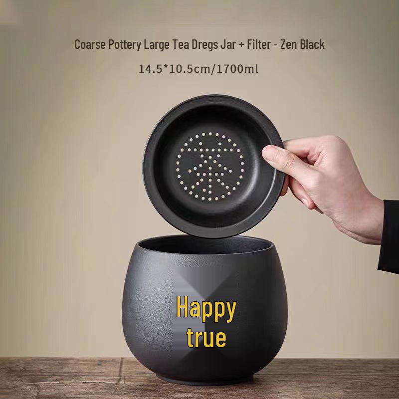 Large Ceramic Tea Waste Jar with Filter - Desktop Trash Can for Tea Dregs & Water Disposal