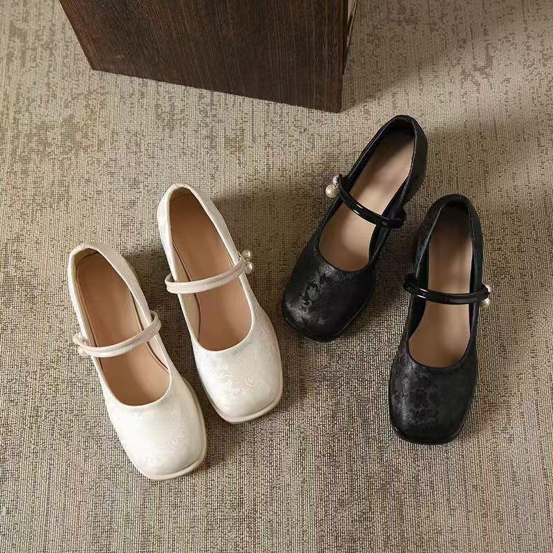 Thick Heel High Heels Women's Single Shoes New Autumn Mary Jane Cheongsam Shoes with Horse Dress