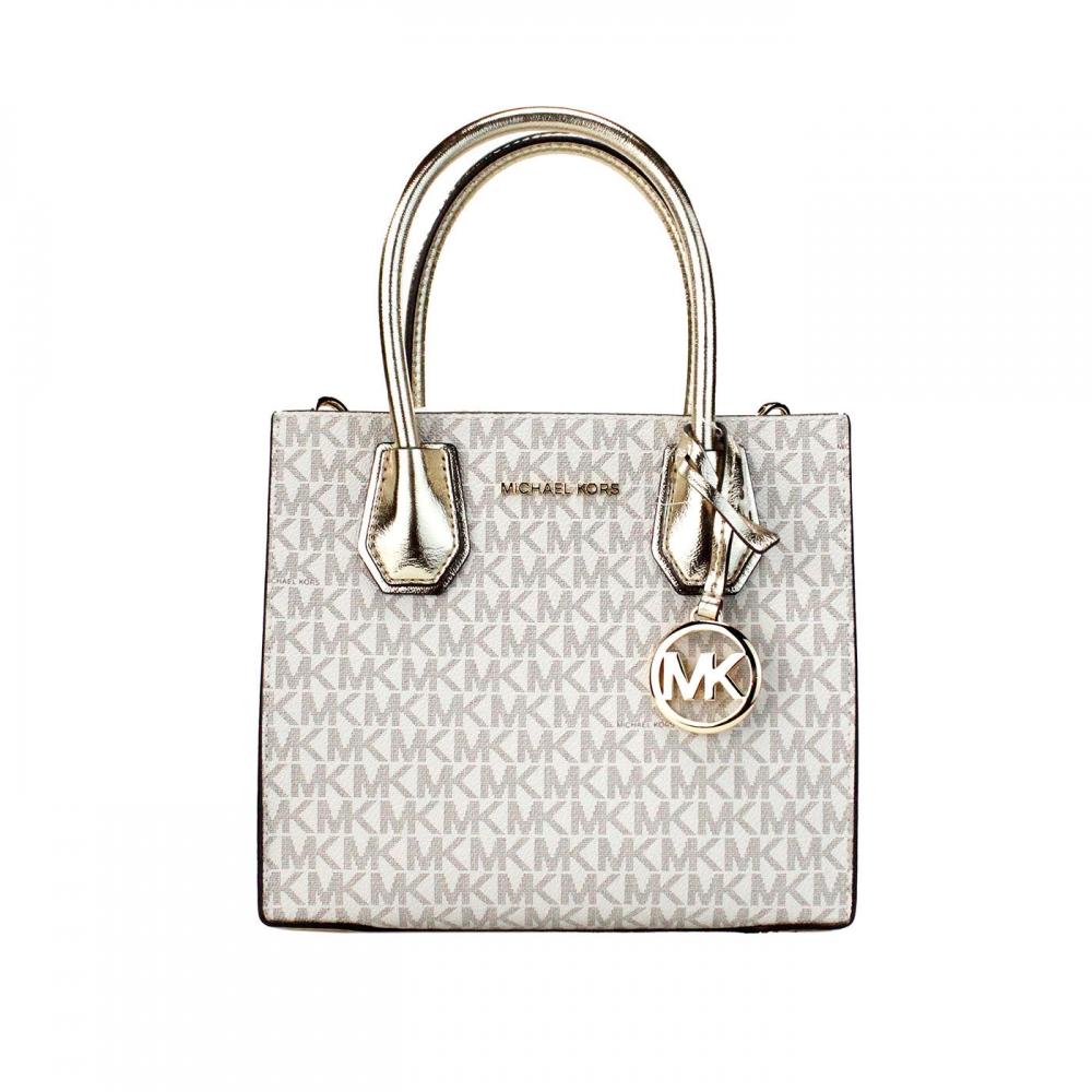 

Michael Kors Mercer Medium Pale Signature Женская сумка-мессенджер из ПВХ через плечо, мульти