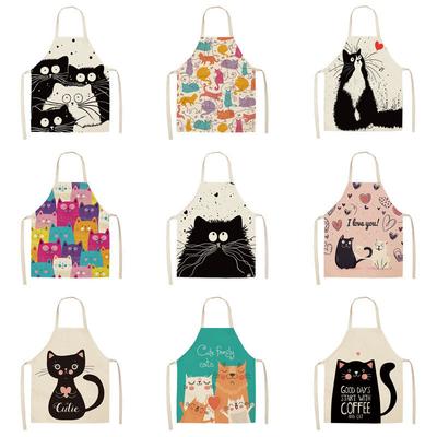 Unframed 1 Pcs Cute Cat Pattern Kitchen Apron For Women Bibs Household Cleaning Pinafore Home Cooking Aprons  Chef Apron For Man