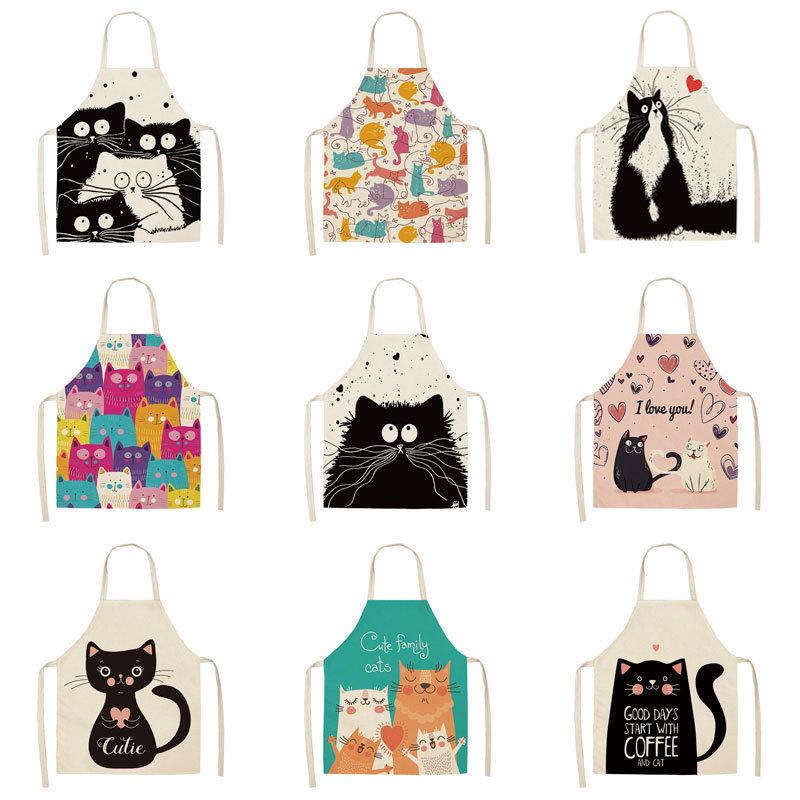 unframed 1 Pcs Cute Cat Pattern Kitchen Apron For Women Bibs Household Cleaning Pinafore Home Cooking Aprons Chef Apron For Man