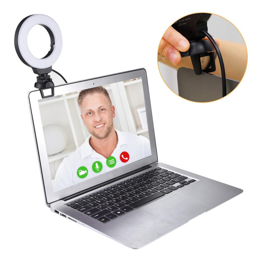 Clip On Ring Light with Clamp Mount for Laptop Video Conference Portable 4 Inch Zoom Light