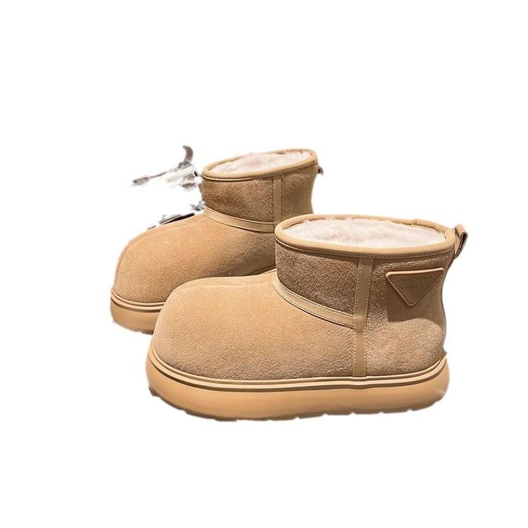 Soft leather version~ Snow boots women's 2025 winter new big head short boots triangular standard non-slip thickened thermal cotton shoes