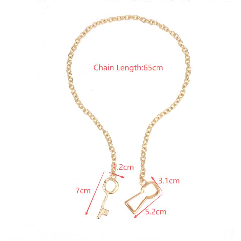 

Gold Key Pendant Chain Necklace – Minimalist Y-Shape Lariat Necklace with Toggle Clasp