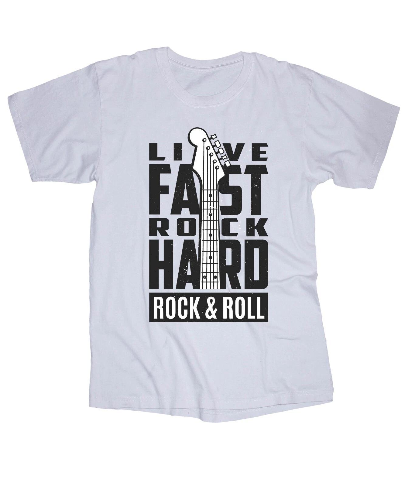 

Rock n Roll Live Fast Rock Hard Music Guitar Hard Rock white T-shirt L