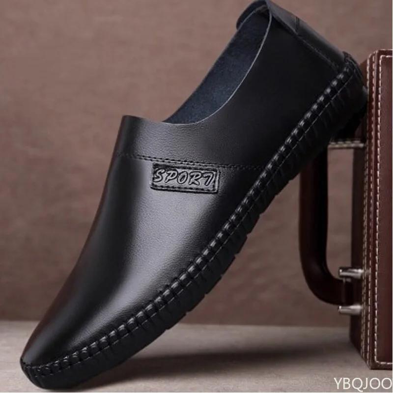 Men's New Leather Shoes Breathable Lazy Bean Bean Shoe Soft Soled Casual Flats Comfortable Anti Slip Male Shoes Homme Zapatos