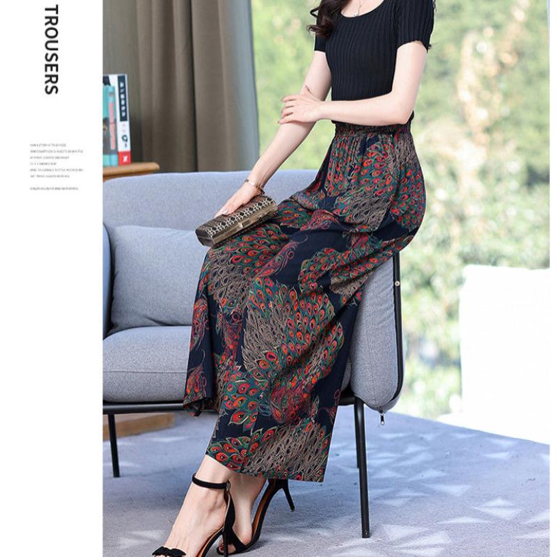 Móda Širokonohé kalhoty Matka Dámské Léto Volné Velké yardy pro starší Neformální Kalhoty Vysoký pas Rohož Devítibodové kalhoty