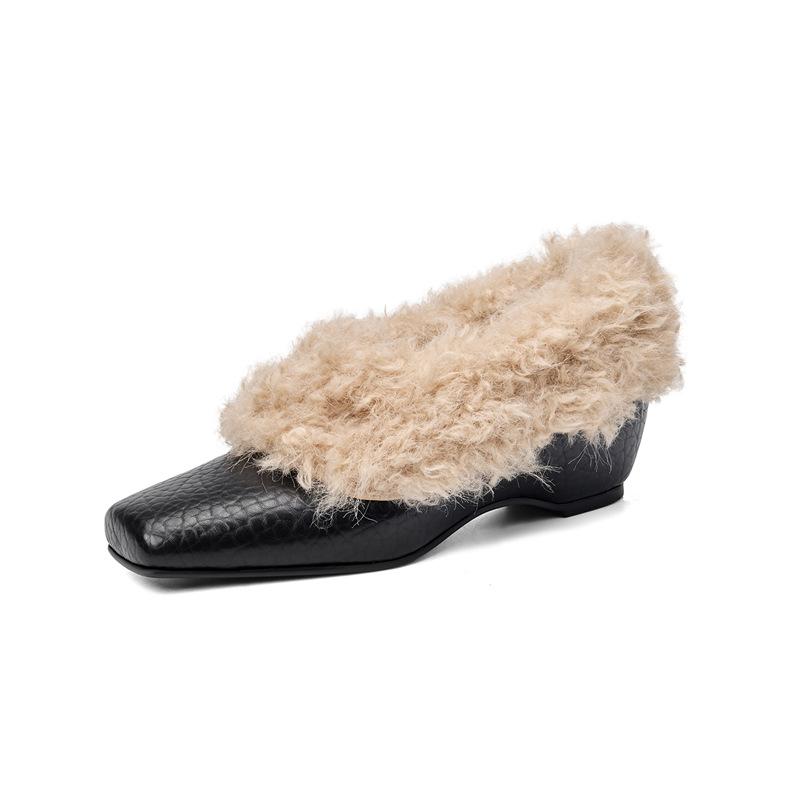 QSDD Nischendesign Elefantenmuster flauschige Schuhe Damen Herbst und Winter neu quadratischer Kopf Samt Einzelne Schuhe Slipper