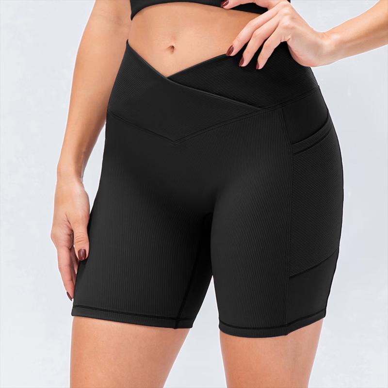 Yudong Women's High-Waisted Cross-Waist Yoga Shorts