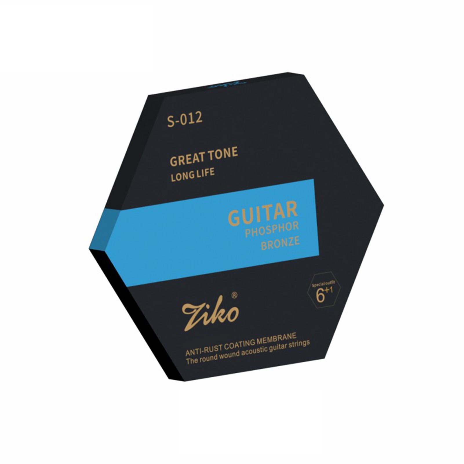 

ZIKO S-012 Струны для акустической гитары, набор из 6 струн (.012-.053) Шестиугольный стальной сердечник и фосфор S-012