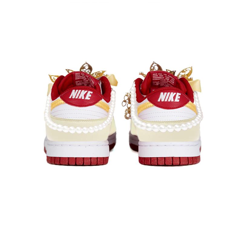 Nike Dunk Nike Wedding Shoes Couple Abrasion Resistant Lightweight Low top Skateboard Shoes Unisex Red Gold DD1391-002(Team562-)