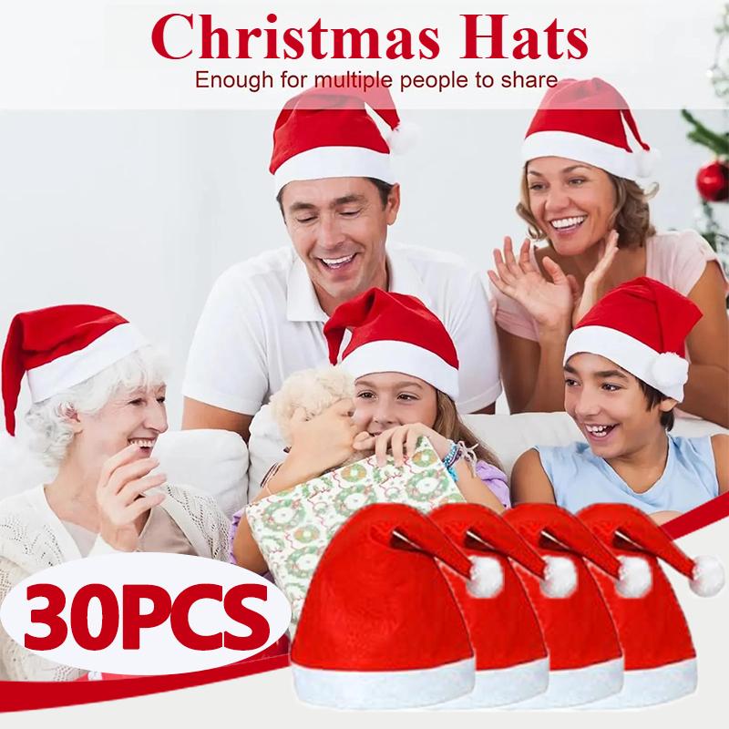30 Peças Chapéus de Natal para Adultos e Crianças Tecido Não Tecido Chapéus de Natal do Papai Noel Gorro Feliz Natal Festa de Ano Novo Decoração de Festival Presente