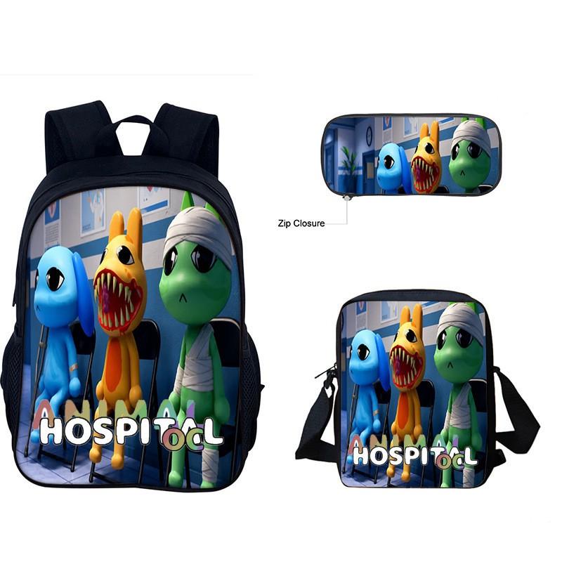 Kids Animal Hospital Themed School Backpack Set With Crossbody Bag Pencil Case Elementary Students