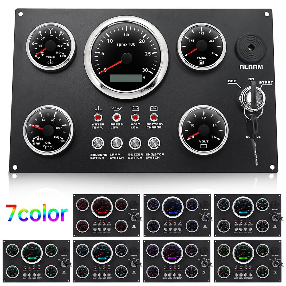 1x New 5 Gauge Set with Instrument Panel Tachometer 4000RPM For Marine Boat 12V