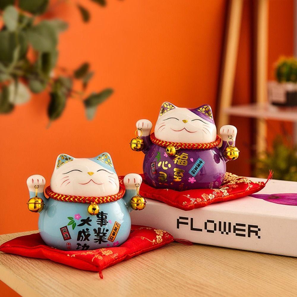 Bell Fortune Cat Piggy Bank Ceramic Desktop Decoration Crafts Cat Money Bank Opening Gift
