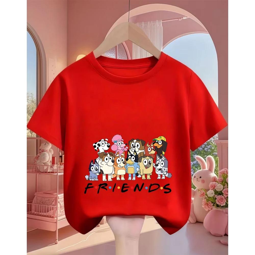 Kids Casual Tee Street Fashion Bluey Popular Cartoon Print For Boys Girls Summer Soft Comfort Tops 3-14 Age