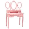 VidaXL Coiffeuse avec tabouret et miroir pliable en 3 Rose