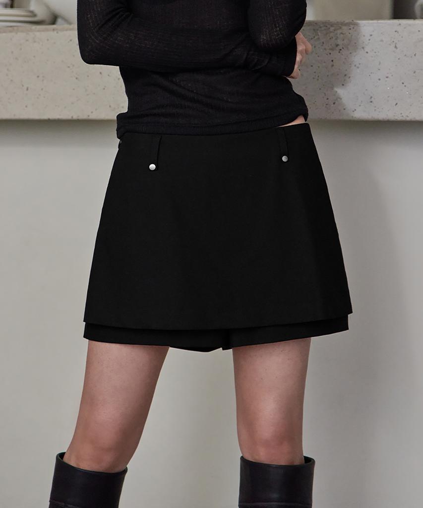Leondeondada Layered Skirt Pants, Black