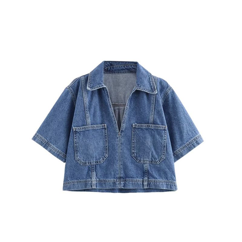 

Fashion Style 2024 Summer New Women s Short Lapels Short Sleeve Pure Cotton Denim Shirt Mid Waist Denim Skirt 5862098 Blue shirt L