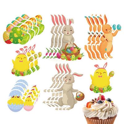 Easter Bunny Cake Topper 24 Pieces Paper Aesthetic Spring Egg Rabbit Cupcake Picks Party Supplies Plugin Scene Home Decoration