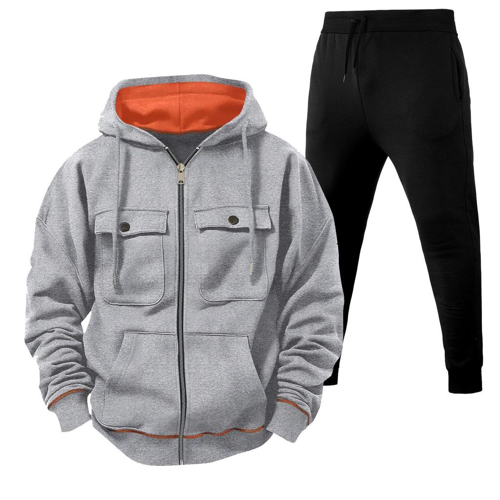 Herren Kapuzenpullover mit Reißverschluss und Doppeltaschen, lässiges Sport-Pullover-Set - Versand am selben Tag möglich