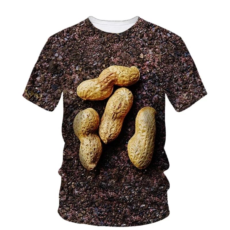 Hip Hop Personality Peanut Sunflower Seed Pattern 3d Printing Funny Men's Short Sleeve T-Shirt Fashion New Creative Quality Top