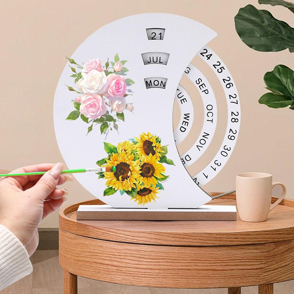 DIY Creative Wooden Perpetual Calendar Desktop Family Handmade Table Decoration Ornament
