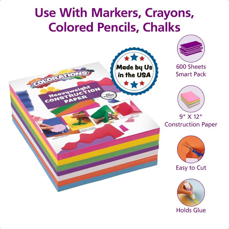 

Цветная бумага для поделок 7 ярких цветов 600 листов 9x12 в упаковке ассорти из плотной бумаги для поделок, школьная упаковка United States