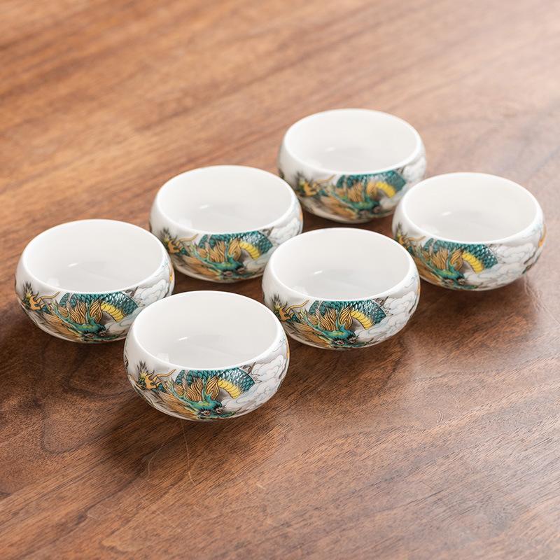High-grade ceramic teacup Kung Fu cup owner Dragon Year limited hand-painted suet jade white porcelain single cup tea set accessories