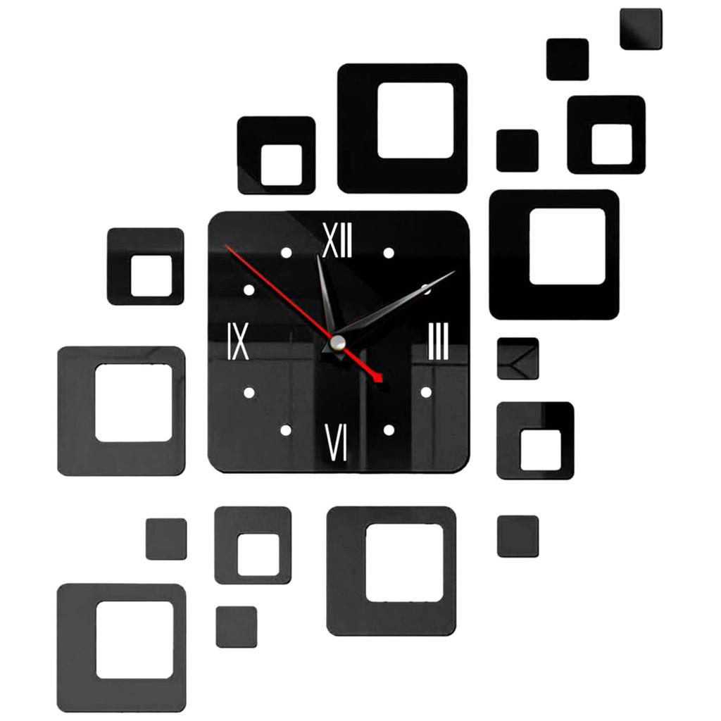 Home Clock Fashionable  Square Combination Clock Wall Decoration Clock Mirror Stickers, Mirror Wall Stickers, Suitable For Living Room, Study, Bedroom