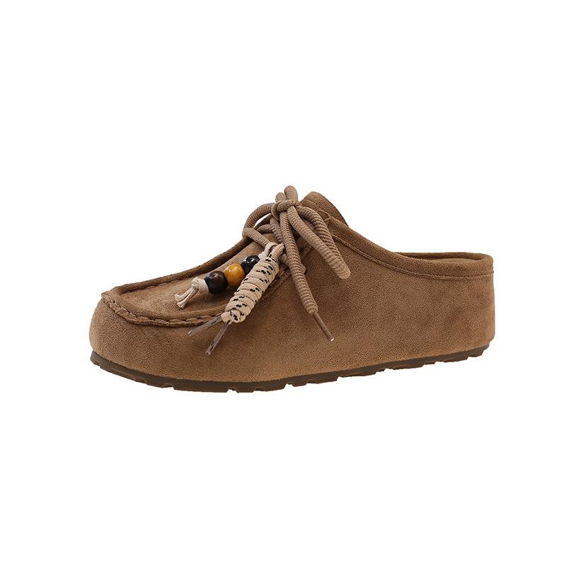 Retro Beaded Bag Head Boken Half Slippers Women's 2025 New One-pedal Thick-soled Literary Mori Versatile Muller Shoes