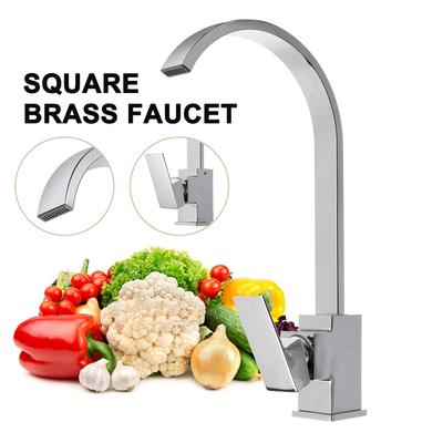 Modern Square Brass Cold & Hot Wster Faucet Swivel Spout Kitchen Sink Taps Basin Sink Mixer Tap 14.1x7.2in