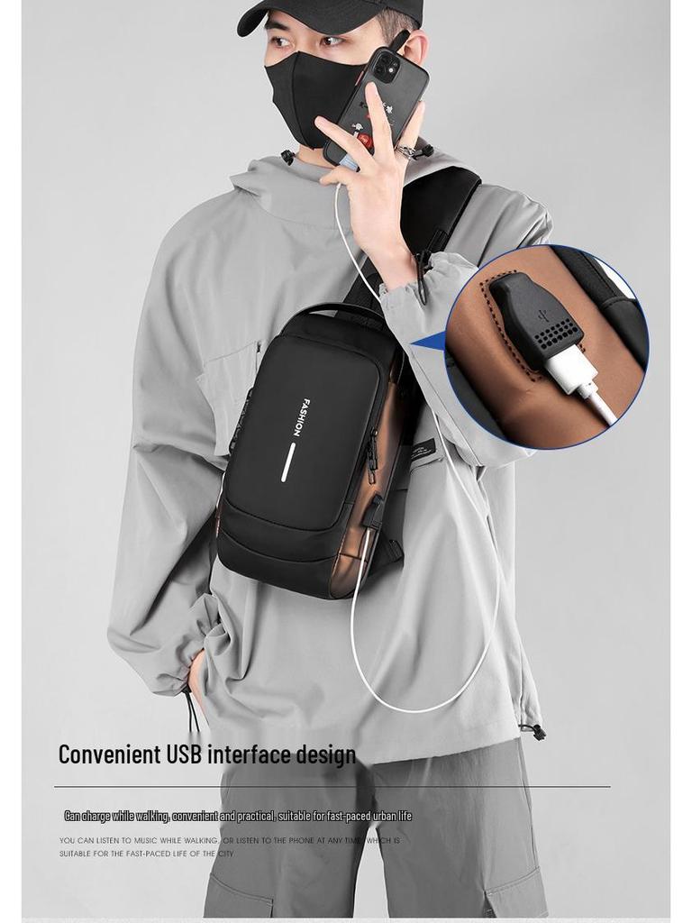 Men's USB Charging Water-Repellent Crossbody Chest Bag