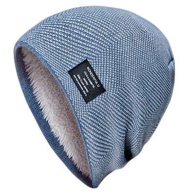 Men Slouchy Knitted Hats Add Fur Lined Warm Sports Beanie Cap Casual Label Decor Winter Hats