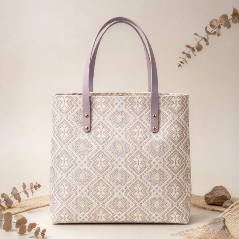 Large Capacity Women's Tote Bag , Geometric Jacquard Woven Shoulder Bag for Daily & Holiday Gift