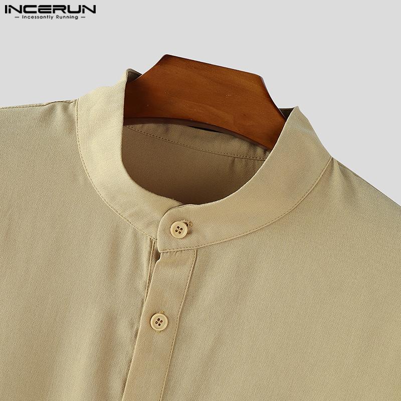 INCERUN Oversized Men Casual Loose Half Sleeve Stitching Striped Shirts