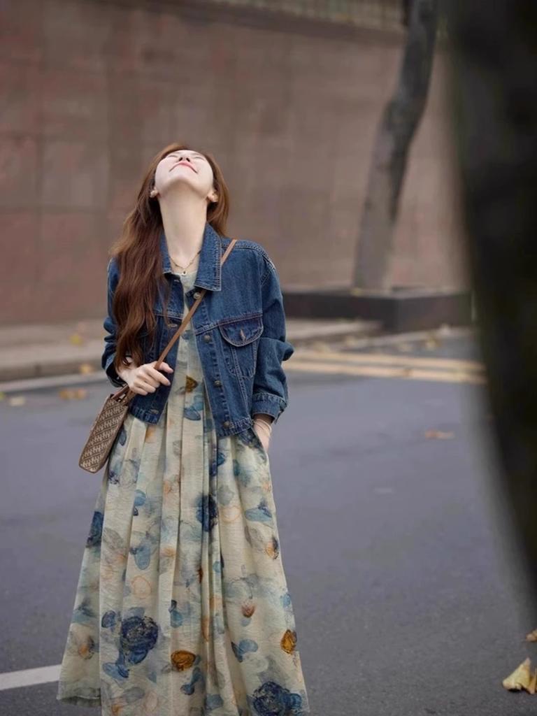 Ink painting vest dress niche design sense spring and summer new retro literary temperament new national style long dress