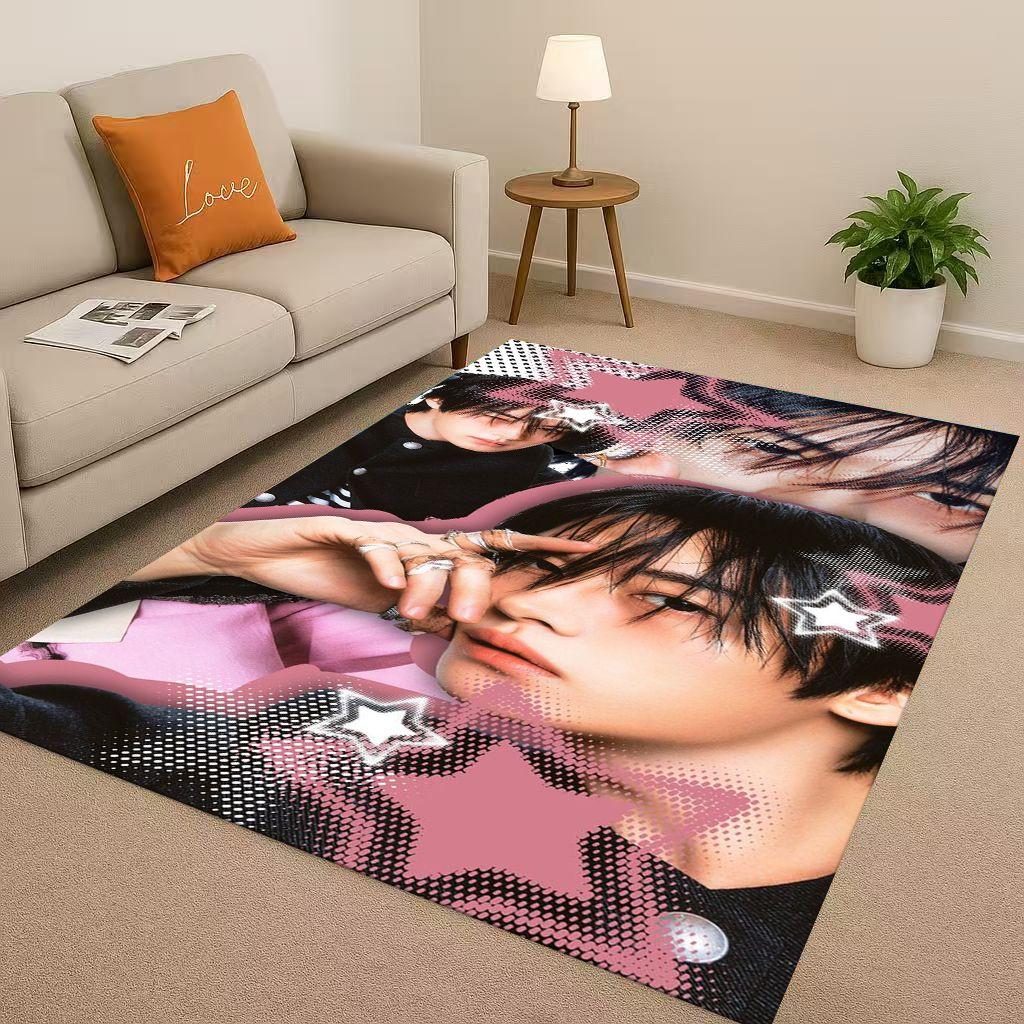 3D Kpop Bang Chan,lee Know Star Living Room Non-Slip Area Rug Carpet for Bedroom Playroom Sofa,Easy Clean Home Decor Doormat