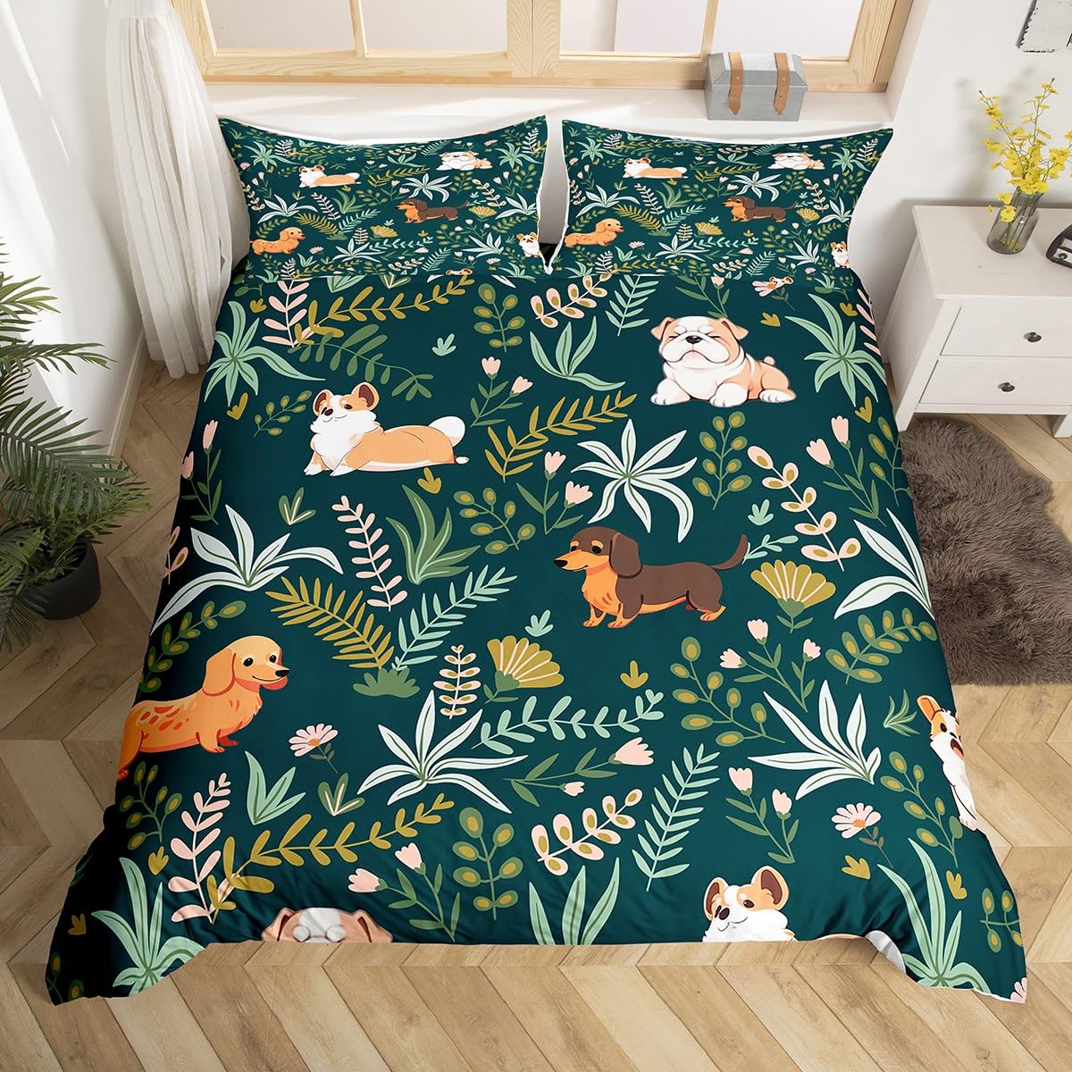 

Kawaii Sloth Duvet Cover Twin King for Kids Teens Wild Animal Print White Comforter Cover Cartoon Boho Floral Plant Bedding Set EU Single(135x200cm)
