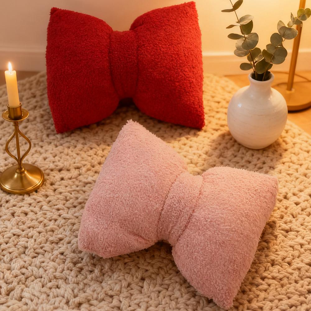 BUYNOW 1PC Solid ColorPlush Bow Pillow with Filling Minimalist Korean-style ins LivingRoom Sofa Cushion Cover Home Bedroom Decor