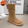 Fashion Plain Soft Mid Calf Woman Shoes 2025 New In Plush Warm Winter Novelty Waterproof Non Slip Padded Trend Goth Snow Boots for Women