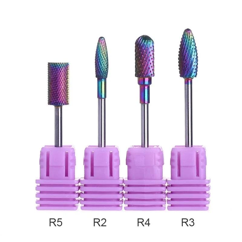 Brocas de Unha com Revestimento Arco-Íris Brocas de Metal Duro Brocas Rotativas Acessórios de Broca Manicures Ferramentas Elétricas de Beleza para Unhas