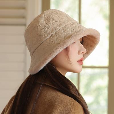Winter Hat Women's Warm Plush Thickened Bucket Hat Big Head Circumference Small Face Bucket Hat Versatile Basin Hat